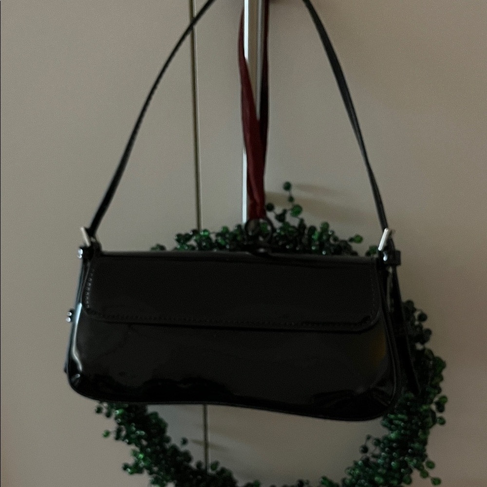 Zara Glossy Black Shoulder Bag